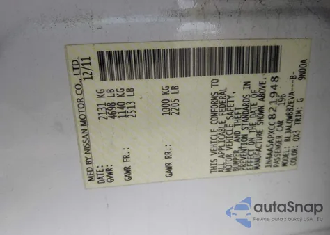 2012 Nissan Maxima 3.5 S z USA, uszkodzony, nr VIN 1N4AA5APXCC821948